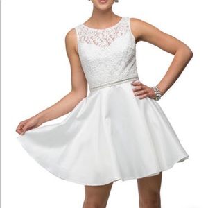 Elegant Lace Overlaid Satin Cocktail Dress